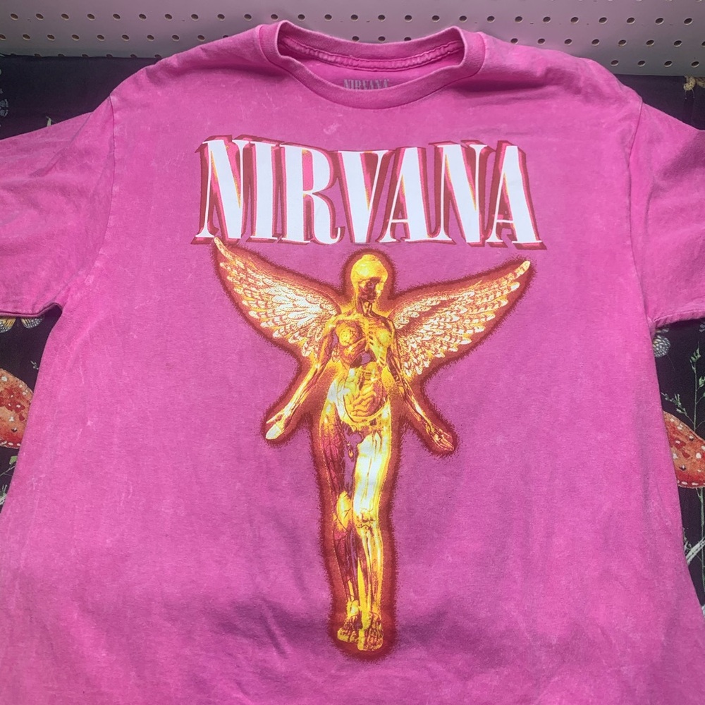 NIRVANA  BAND T Pink and Gold T-Shirt NEW NEVER WORN